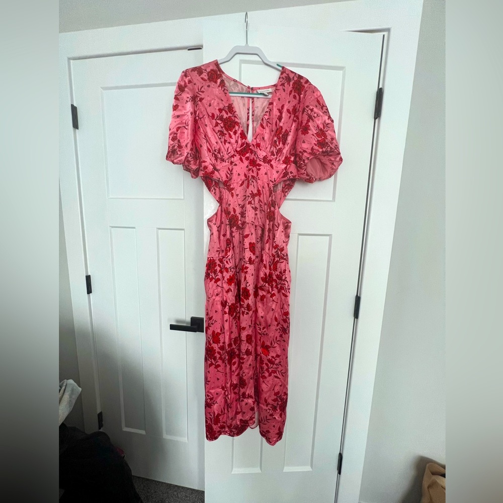 Topshop Pink and Red cutout Floral Midi Dress.
